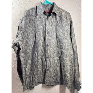 Signum‎ Button Up Long Sleeve Shirt Fun Print Geometric Buildings Houses Size M